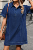 Lapel Short Sleeved Denim Straight Dress