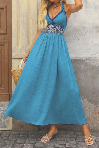 V-neck Hanging Neck Jacquard Dress