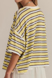 Loose Striped Bat Sleeve Round Neck T-shirt