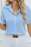 Lapel Bubble Short  Sleeve Striped Shirt