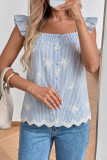 Square Collar Embroidered Striped Shirt