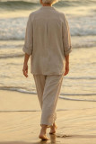 Linen V-neck Shirt Wide Leg Pants 2-piece Set