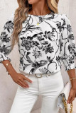 Round Neck Print Mid Sleeve Loose Shirt