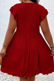 Large Size Jacquard Short Sleeve V-neck Dress