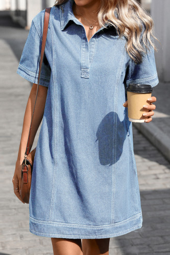 Lapel Short Sleeved Denim Straight Dress