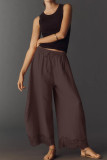 High Elastic Waisted Lace Wide Leg Pants