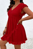 Large Size Jacquard Short Sleeve V-neck Dress
