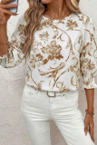 Round Neck Print Mid Sleeve Loose Shirt