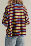Loose Striped Bat Sleeve Round Neck T-shirt