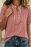 Large Size V-neck Striped Short Sleeved Shirt