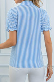 Lapel Bubble Short  Sleeve Striped Shirt