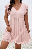 Large Size Jacquard Short Sleeve V-neck Dress