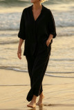Linen V-neck Shirt Wide Leg Pants 2-piece Set