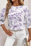 Round Neck Print Mid Sleeve Loose Shirt