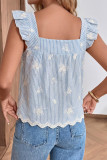 Square Collar Embroidered Striped Shirt