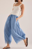 High Elastic Waisted Lace Wide Leg Pants
