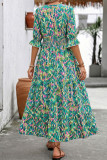 Printed V-neck Mid Sleeve Cake Dress
