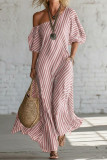 Irregular Striped Off Shoulder Short Sleeve Dress