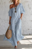 Irregular Striped Off Shoulder Short Sleeve Dress