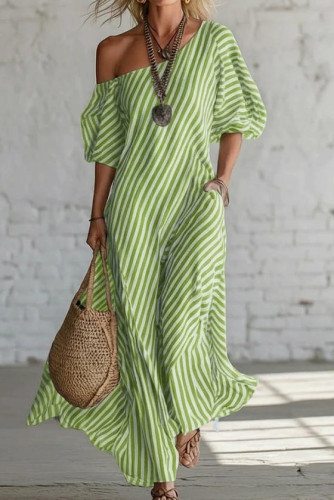 Irregular Striped Off Shoulder Short Sleeve Dress