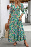 Printed V-neck Mid Sleeve Cake Dress