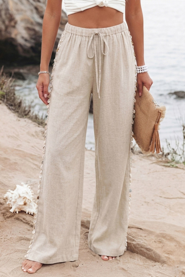 Bohemian Shell Drawstring Wide Leg Pants