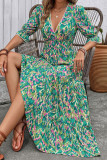 Printed V-neck Mid Sleeve Cake Dress