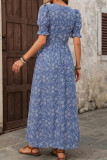 Square Neck Bubble Short Sleeve Floral Dress