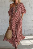 Irregular Striped Off Shoulder Short Sleeve Dress