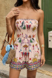 Printed Sleeveless Strapless Jumpsuit Shorts
