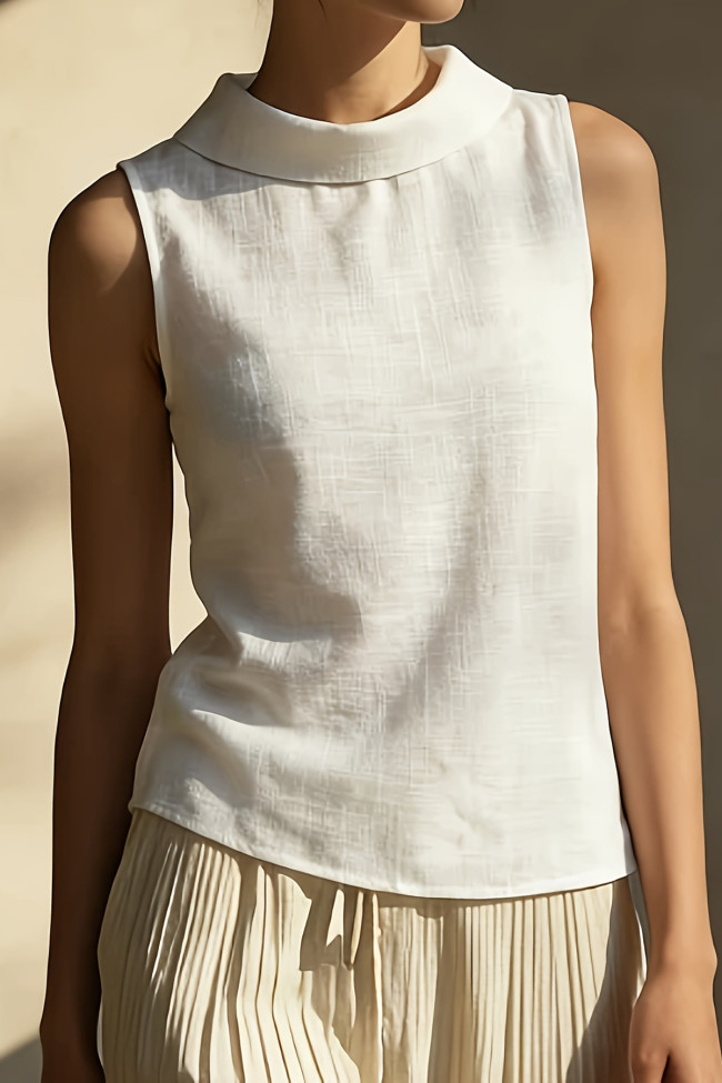 Linen Sleeveless Solid Color Vest