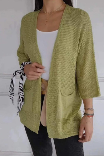 Large Size Solid Color Knitted Cardigan