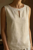 Lace Round Neck Sleeveless Linen Vest