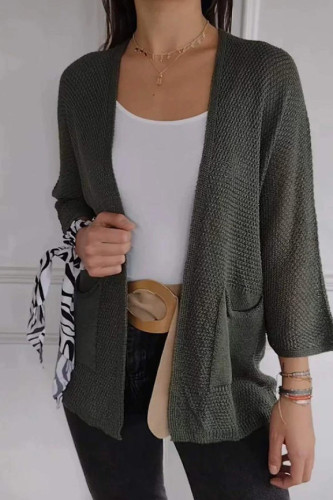 Large Size Solid Color Knitted Cardigan