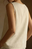 Lace Round Neck Sleeveless Linen Vest
