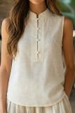 Retro Solid Color Linen Sleeveless Shirt