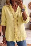 Ruffle V-neck Solid Color Mid Sleeved Shirt