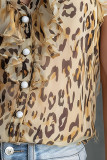V-neck Vintage Leopard Sleeveless Ruffled Shirt