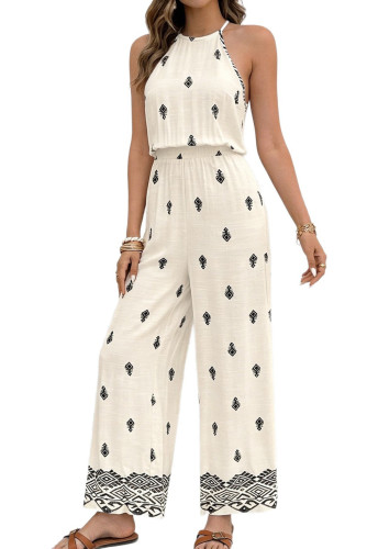 Printed Camisole Waist Cinching Jumpsuit