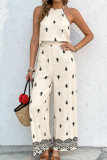 Printed Camisole Waist Cinching Jumpsuit