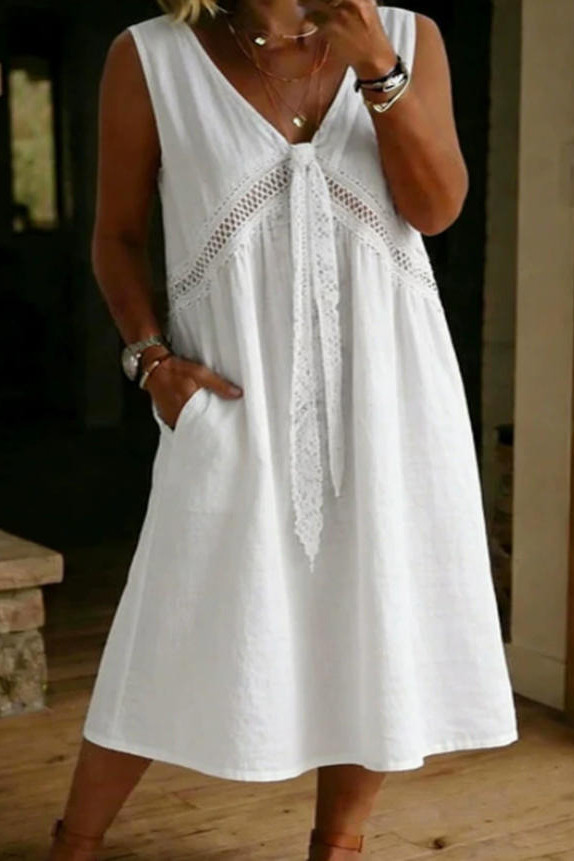 V-neck Sleeveless Lace Vest Dress