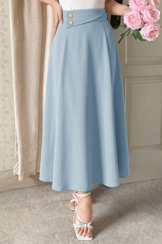 Solid Color Button High Waisted Skirt