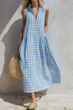 Vacation Style Plaid Printed Lapel Sleeveless Dress