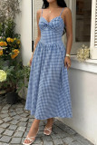 Sleeveless Waist Cinched Plaid Camisole Dress