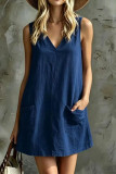 V-neck Solid Color Pocket Sleeveless Dress
