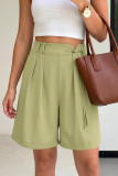 Solid Color High Waisted Pleated Suit Shorts