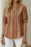 V-neck Striped Printed Short Sleeved T-shirt
