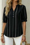V-neck Striped Printed Short Sleeved T-shirt