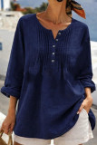 Large Size Pleated Round Neck Long Sleeved Shirt