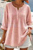 Large Size Pleated Round Neck Long Sleeved Shirt